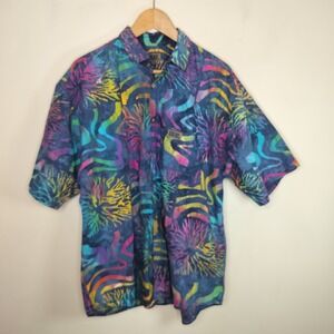 Vintage Sideout Button Up Shirt Colorful Retro Batik 90's USA Made